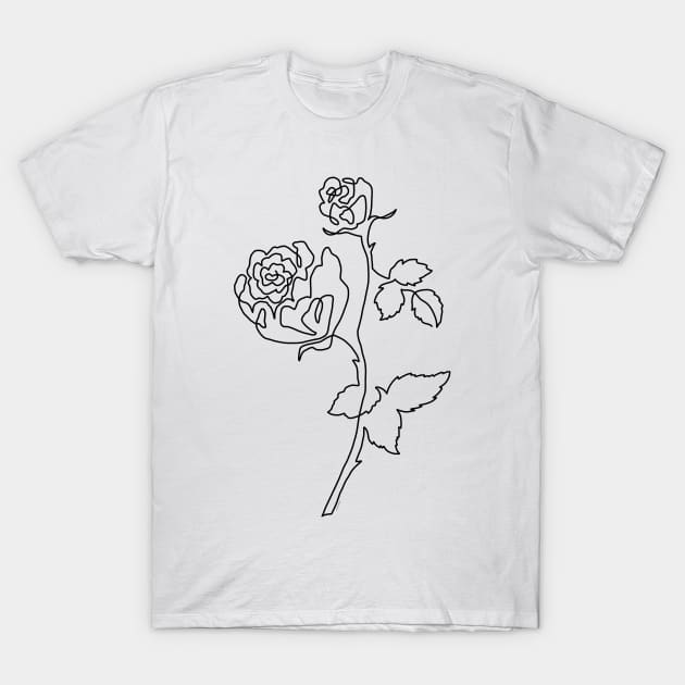 Rose Art Minimal One Line Drawing Modern Roses Flower T-Shirt by DoubleBrush